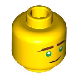 Minifig Head Lloyd, Reddish Brown Eyebrows, Green Eyes, Thin Curved Black Line Smile Print [Hollow Stud]