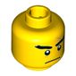 Minifig Head Shark Army, Thick Eyebrows, Large Medium Nougat Scar with Stitches, Thin Black Closed Mouth Frown Print [Hollow Stud]