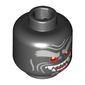 Minifig Head Garmadon, Light Bluish Gray Face Lines, Bushy Eyebrows, Red Eyes with Yellow Pupils, Open Mouth Smile Left Raised with Fangs and Red Tongue Print [Hollow Stud]