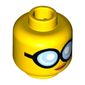 Minifig Head GPL Tech, Large Round Glasses with Bright Light Blue Lenses, Closed Mouth with Orange Lips, Slight Crooked Smile Print [Hollow Stud]