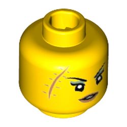 Minifig Head Shark Army, Thin Eyebrows, Large Medium Nougat Scar with Stitches, Slightly Open Mouth with Medium Nougat Lips Print [Hollow Stud]