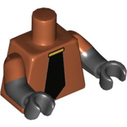 Torso, Dual Molded Arms, Wide Black Tie and Gold Tie Bar Print, Dark Orange Sleeves Pattern, Black Arms and Hands