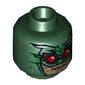 Minifig Head Parademon, Helmet, Green Details, Brown Goggles with Red Lenses, Light Nougat Face Print [Hollow Stud]