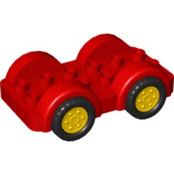 Lego Part 11841c02 Duplo Car Base 2 X 6 - 4 Yellow Wheels With Black 