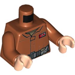Torso Pilot Jumpsuit with Dark Bluish Gray Belt and Resistance Commander Insignia Print (Poe Dameron), Dark Orange Arms, Light Nougat Hands