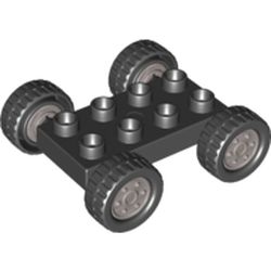 Duplo Car Base 2 x 4 with Black Tires with Tread & Silver Classic Wheels Design