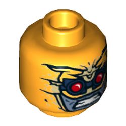 Minifig Head Parademon, Red Eyes, Goggles, Sand Blue Face Print [Hollow Stud]