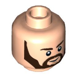 Minifig Head Rebel Trooper, Dark Brown Eyebrows, Angular Beard, Smile Print