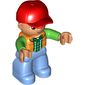 Duplo Figure with Cap Red, with Orange Vest over Green Long Sleeve Shirt - Medium Blue Legs