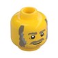 Minifig Head Chef Enzo / Horace, Dark Tan Eyebrows, Moustache, Dark Tan and Gray Sideburns, Stubble and White Pupils Print