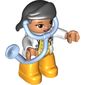 Duplo Figure with Hair Swept Right Black, Bright Light Orange Legs, White Top with ID Badge, White Arms, Attached Stethoscope (Medic)
