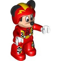Duplo Figure Mickey Mouse, Red Race Driver Jumpsuit, Helmet