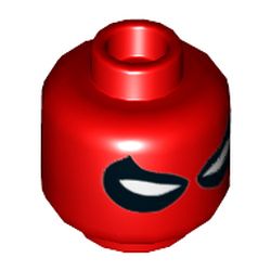 Minifig Head Scarlet Spider (Spider-Man), Large White Eyes Squinting Print [Hollow Stud]