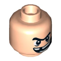 Minifig Head Sandman, Unibrow, Wide Grin with Missing Tooth Print [Hollow Stud]