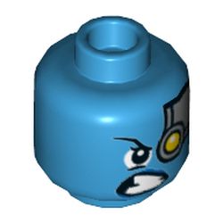Minifig Head Nebula, Silver Head Plate with Yellow Robot Left Eye, Lopsided Scowl Print [Hollow Stud]