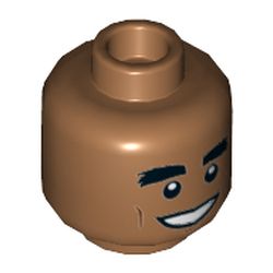 Minifig Head El Dorado, Dual Sided, Thick Eyebrows, Open Mouth Grin / Surprised Print [Hollow Stud]