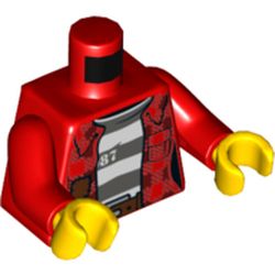 Torso Plaid Shirt over Striped Prisoner Undershirt with '87' Print, Red Arms, Yellow Hands