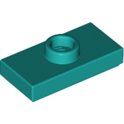 LEGO part 15573 Plate Special 1 x 2 with 1 Stud with Groove and Inside Stud Holder (Jumper) in Bright Bluish Green/ Dark Turquoise
