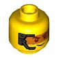 Minifig Head Robin, Dual Sided, Headset and Orange Heads Up Display (HUD) / Frown Print [Hollow Stud]
