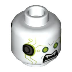 Minifig Head Berserker, Dual Sided, Lime Eyes, Angry Mouth with Fangs, Black Plates on Back Print [Hollow Stud]
