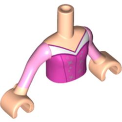 Minidoll Torso Girl with Dark Pink Blouse Top, White Collar, Bright Pink Sleeves, and Light Nougat Hands (Aurora)