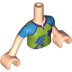 Minidoll Torso Girl with Lime Shirt, Medium Azure Shoulders, with Purple Lines, Pocket, Lightning Bolt