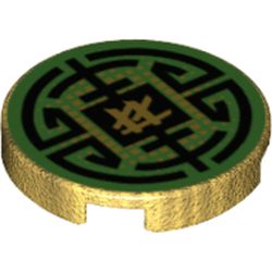 Tile Round 2 x 2 with Bottom Stud Holder with Black Circular Lines on Green Background Print