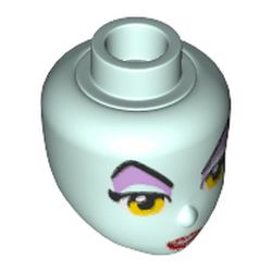 Minidoll Head with Yellow Eyes, Raised Eyebrows, Lavender Eye Shadow, Red Lips, Open Mouth Print (Maleficent)