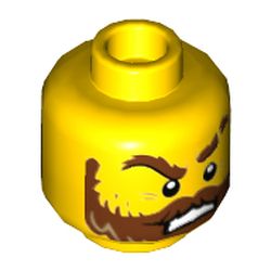 Minifig Head Dwayne, Brown Beard, Eye Brows, Mustache, Angry / Scared Print