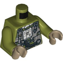 Torso Flight Suit, Light Bluish Gray Chest Plate with White Control Panel with Tube Print (A-Wing Pilot), Olive Green Arms, Dark Tan Hands