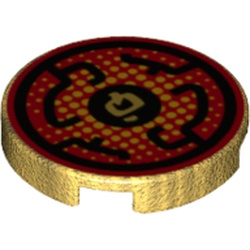 Tile Round 2 x 2 with Bottom Stud Holder with Black Circular Lines on Red Background Print