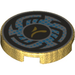 Tile Round 2 x 2 with Bottom Stud Holder with Black Circular Lines on Light Bluish Gray Background with Dark Azure Dots Print
