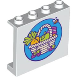 Panel 1 x 4 x 3 [Side Supports / Hollow Studs] with Grocery Basket, Carrot, Apple, Strawberry, Bee Print