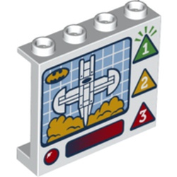 Panel 1 x 4 x 3 [Side Supports / Hollow Studs] with Batwing Jet Graphic, Green "1", Orange "2", Red "3" Print