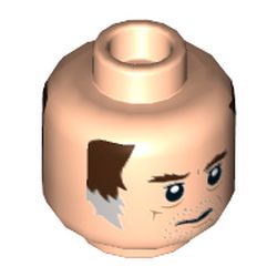 Minifig Head Wuher, Brown Eyebrows, Brown and Gray Sideburns, Stubble, Age Lines, Mouth Closed / Open Print