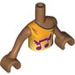 Minidoll Torso Girl with Bright Light Orange Top with Winged Music Notes Print, Medium Nougat Arms and Hands