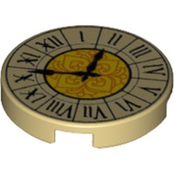 Tile Round 2 x 2 with Bottom Stud Holder with Clock with Roman Numerals Ornate Print