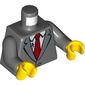 Torso Suit Jacket Buttoned with Red Tie, Microphone Print, Dark Bluish Gray Arms, Yellow Hands