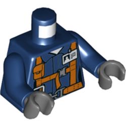 Torso Shirt with Belt, Orange Safety Harness, ID Badge, Pockets, Radio Print, Dark Blue Arms, Dark Bluish Gray Hands