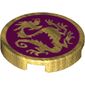 Tile Round 2 x 2 with Bottom Stud Holder with Pearl Gold Dragon on Magenta Background Print