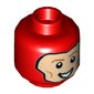 Minifig Head The Flash, Dual Sided, Balaclava, Light Nougat Face, Dark Orange Eyebrows, Grin / Smile with Teeth Print [Hollow Stud]
