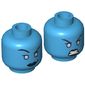 Minifig Head Killer Frost, Dual Sided, Dark Blue Lips Smirk, Raised Eyebrow / Angry Print [Hollow Stud]