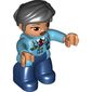 Duplo Figure with Thick Short Hair Combed over Forehead and Bun Black, Pilot, Dark Blue Legs, Medium Azure Top with Red Tie