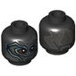 Minifig Head Black Panther, Armor, Reddish Brown Around Eyes, Pearl Titanium Lines Print