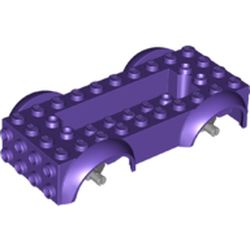 LEGO part 12622c02 Vehicle Base 4 x 10 x 2 1/2 with Mudguards, Wheel Pins and 6 x 2 Centre Recess with 3 Holes, Light Bluish Gray Wheel Holders in Medium Lilac/ Dark Purple