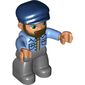 Duplo Figure with Cap Dark Blue, with Beard, Dark Bluish Gray Legs, Medium Blue Shirt