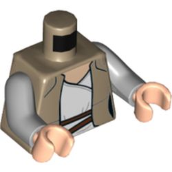 Torso Jacket, Open over White Tunic and Reddish Brown Rope Belt Print (Luke Skywalker), Light Bluish Gray Arms, Light Nougat Hands