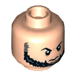 Minifig Head Ulysses Klaue, Dual Sided, Eyebrows and Beard, Firm / Angry Expression Print [Hollow Stud]
