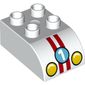 Duplo Brick 2 x 3 with Curved Top with '1', Headlights and 2 Red Stripes Print