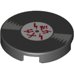Tile Round 2 x 2 with Bottom Stud Holder with Vinyl Record and Red Characters Print